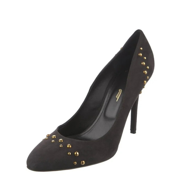 Maiyet Luxury Black Suede Gold Stud Heels Sz 40 - Picture 2 of 6